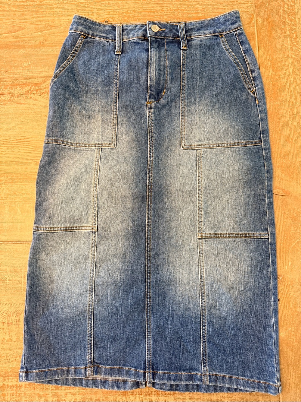 Time and Tru Size 4 Denim Cargo Utility Midi Skirt Blue
